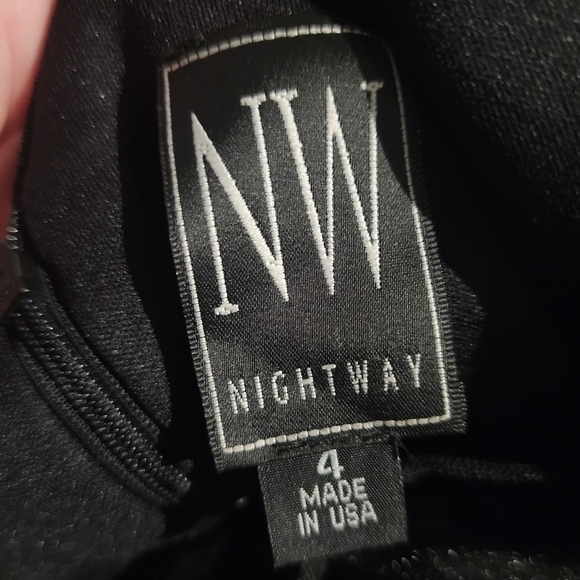 Nightway Women’s 4 Long Maxi Black Velvet Dress Side Slit Mesh Front LBD EUC - Picture 7 of 8